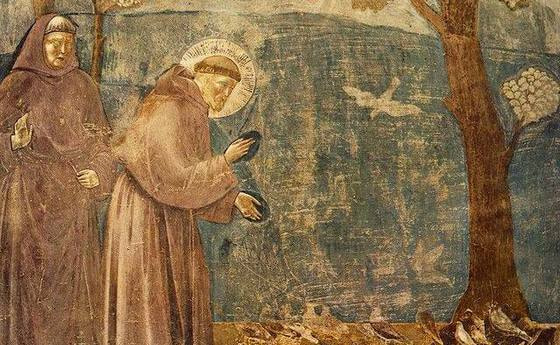 Giotto - Die Vogelpredigt des Assisi. Fresko in der Kirche St. Francesco in Assisi. © de.wikipedia.org (gemeinfrei)