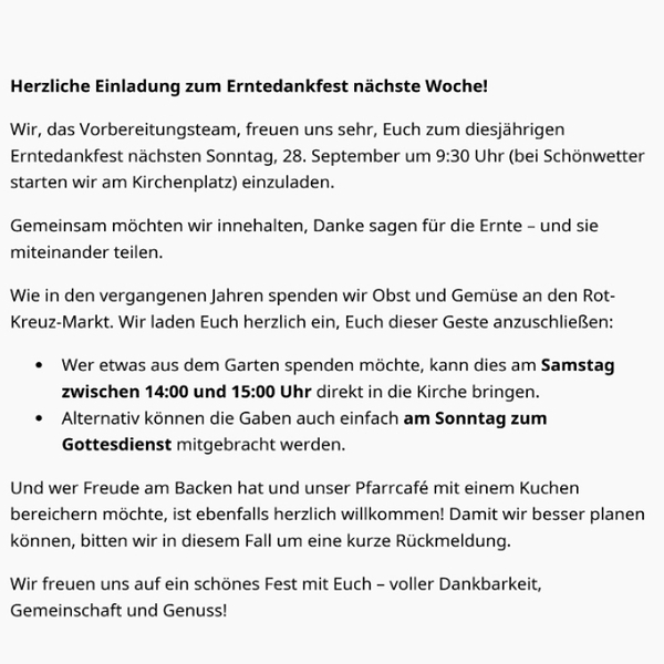 Erntedank / Pfarrgemeinde ennsleite